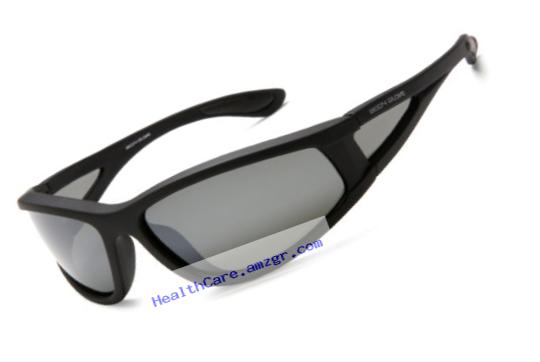 Body Glove QBG1103 Polarized Sport Sunglasses,Matte Black Rubberized Frame/Smoke with Silver Mirror Flash Lens,one size