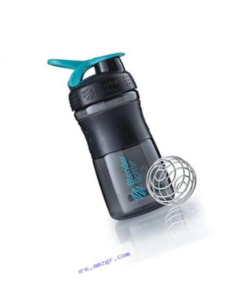 BlenderBottle SportMixer Tritan Grip Shaker Bottle, Transparent Black/Teal, 20-Ounce