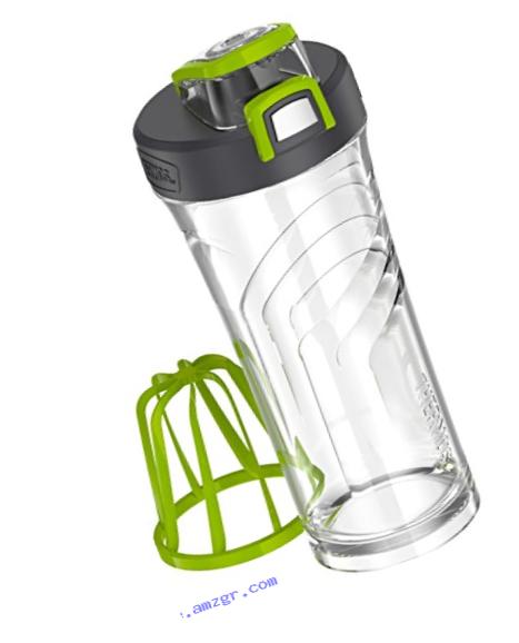 THERMOS Shaker Bottle with Integrated Stationary Mixer, 24-Ounce, Clear/Green