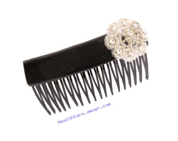 Caravan Hand Decorated Over Lapping Comb with Crystal Stones and Bugle Beads Flower Design, Black, .65 Ounce