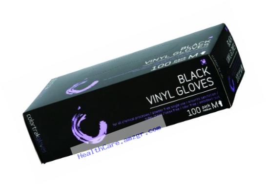 Colortrak Disposable Powder Free Vinyl Gloves, Black, M (Pack of 2)