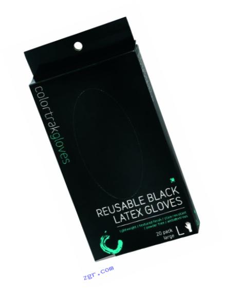 Colortrak Reusable Powder Free Latex Gloves, Black, M (20 Count)