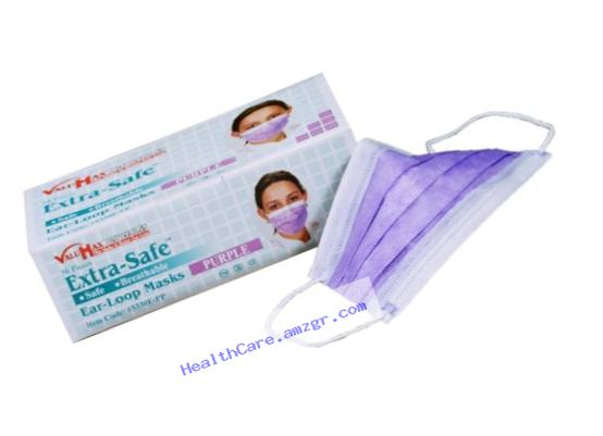 ValuMax 5330E-PP Extra-Safe Disposable Earloop Face Masks, Non-Woven Inner Layer, High Filtration, Purple, Box of 50