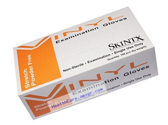 SKINTX STV70015-L-CS Stretch Vinyl Powder-Free 4 mil Medical Grade Examination Glove, Large, Clear (Pack of 1000)