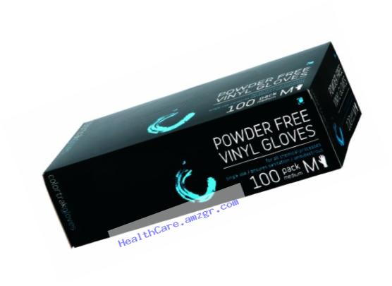 Colortrak Disposable Powder Free Vinyl Gloves, Clear, M (2 boxes x 100 count each)