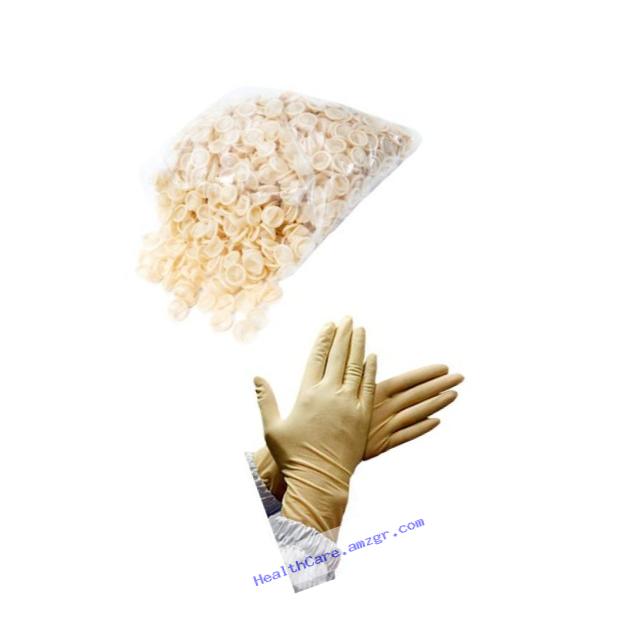 Bertech General Purpose Powder Free Latex Finger Cots, Medium (Pack of 1,440) with Cleanroom Compatible Powder Free Textured Natural Latex Gloves, Medium (Pack of 100)