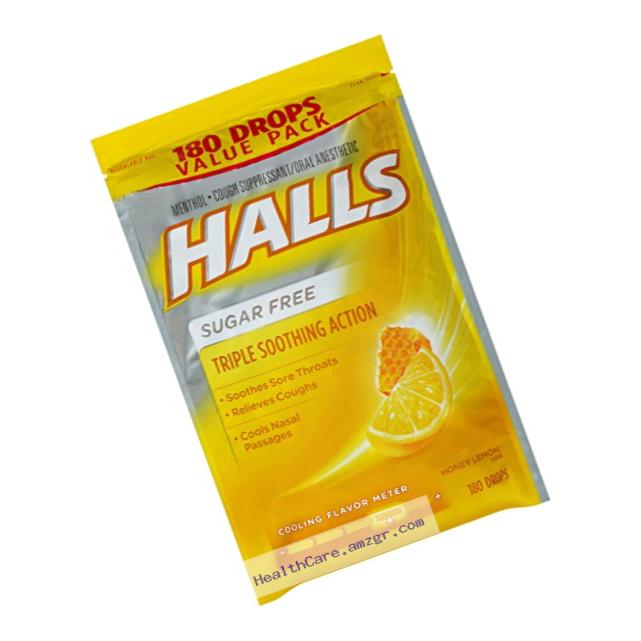 HALLS Sugar-Free Cough Drops, Honey Lemon, 180 Count
