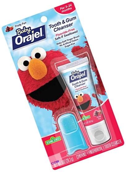 Orajel Baby Elmo Tooth and Gum Cleanser with Finger Brush, Fruity Fun, 1.0 Oz