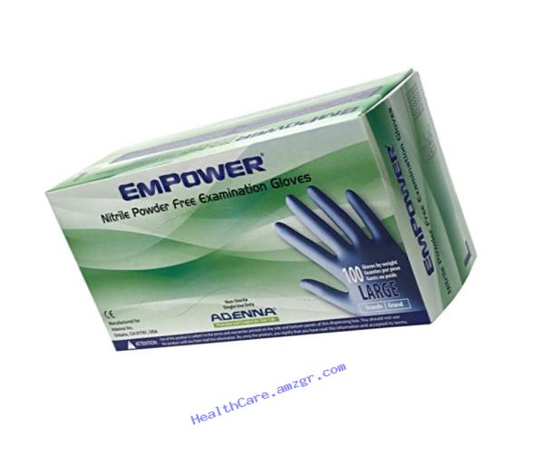 Adenna Empower 8 mil Nitrile Powder Free Exam Gloves (Blue, Large) Box of 100