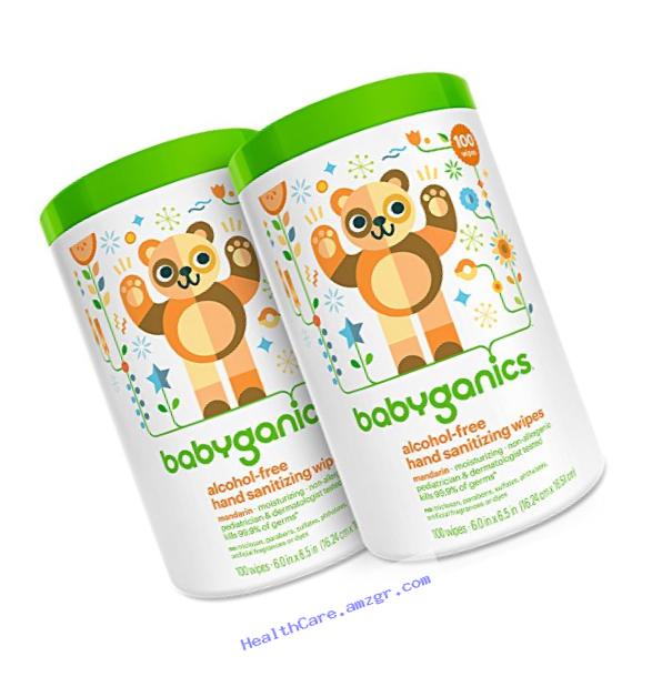 Babyganics Alcohol Free Hand Sanitizer Wipes, Mandarin, 100 Count Canister (Pack of 2)