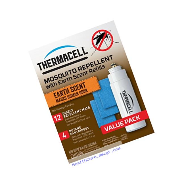 Thermacell E-4 Mosquito Repeller Refill with Earth Scent,?48 Hour?Pack (12 Repellent Mats and 4 Butane Cartridges)