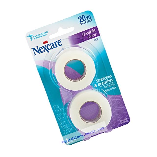 Nexcare Flexible Clear First Aid Tape, From the #1 Leader in U.S. Hopsital Tapes, 1-Inch x 10-Yard Roll, 2 count
