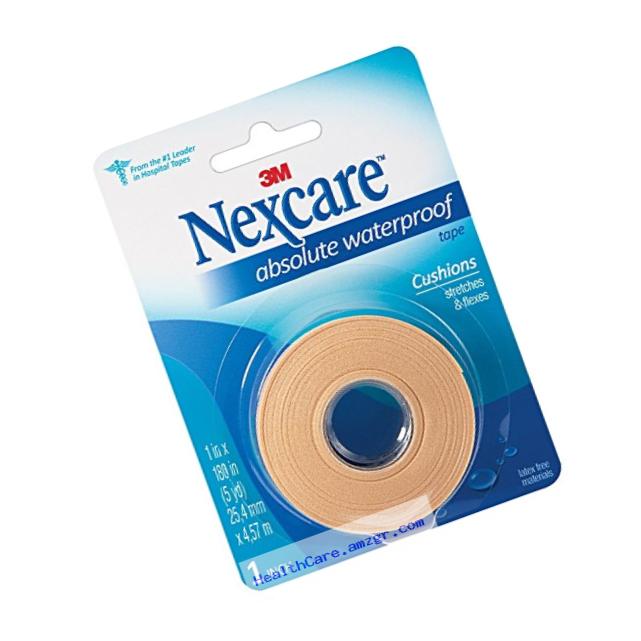 Nexcare Absolute Waterproof First Aid Tape, Cushioned Protection, 1-Inch x 5-Yard Roll (Pack of 6)