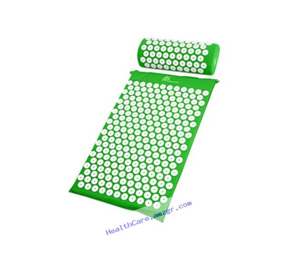 ProSource Acupressure Mat and Pillow Set for Back/Neck Pain Relief and Muscle Relaxation , Green