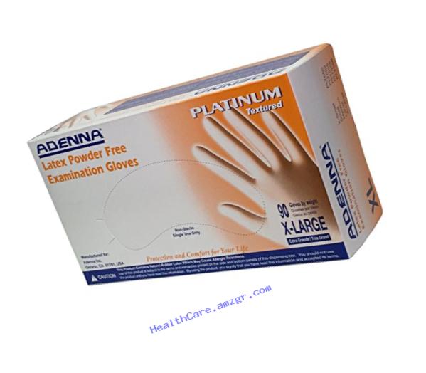 Adenna Platinum 5.5 mil Latex Powder Free Exam Gloves (White, X-Large) Box of 90