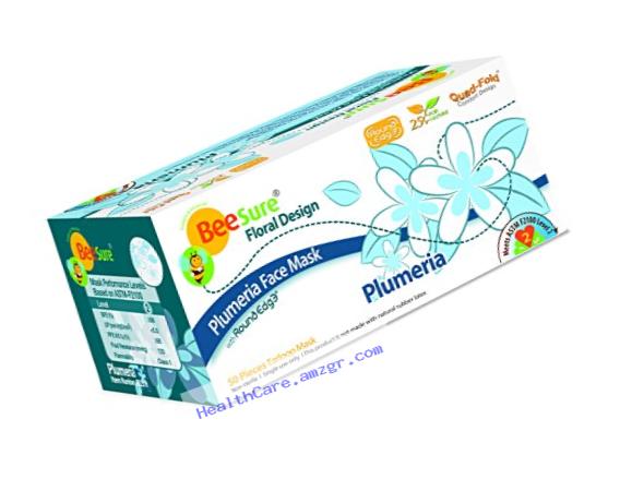 BeeSure BE2310 Floral Face Masks, Plumeria Blue (Pack of 50)