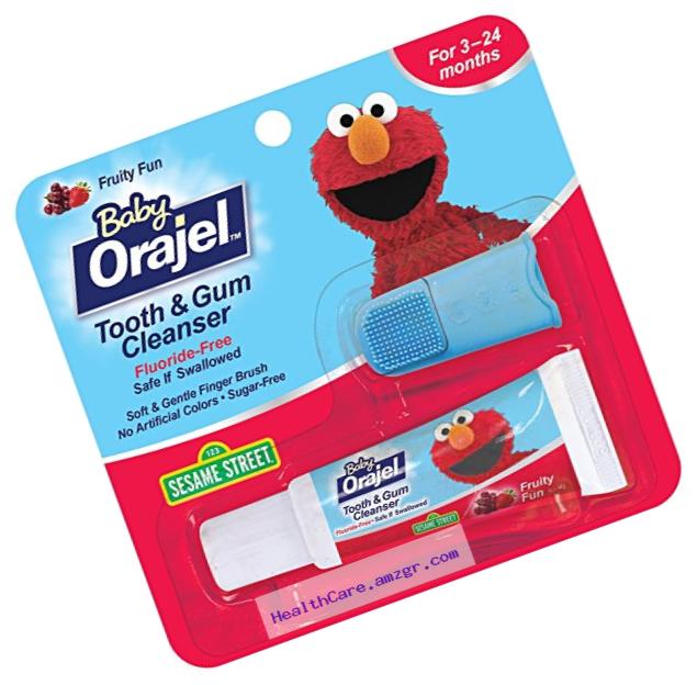 Orajel Baby Elmo Tooth and Gum Cleanser with Finger Brush, Fruity Fun, 0.7 Oz