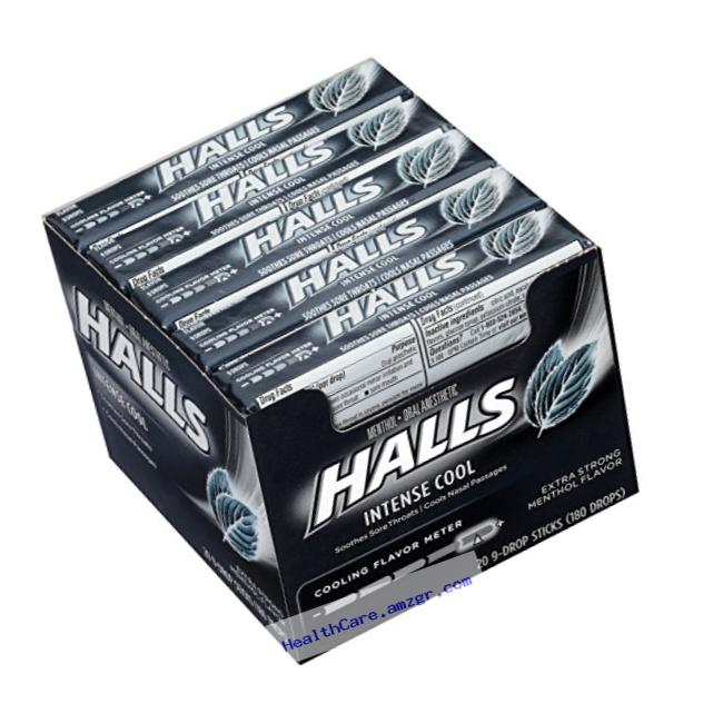 HALLS Intense Cool Cough Drops, (Menthol, 9 Drops, 20-Pack)